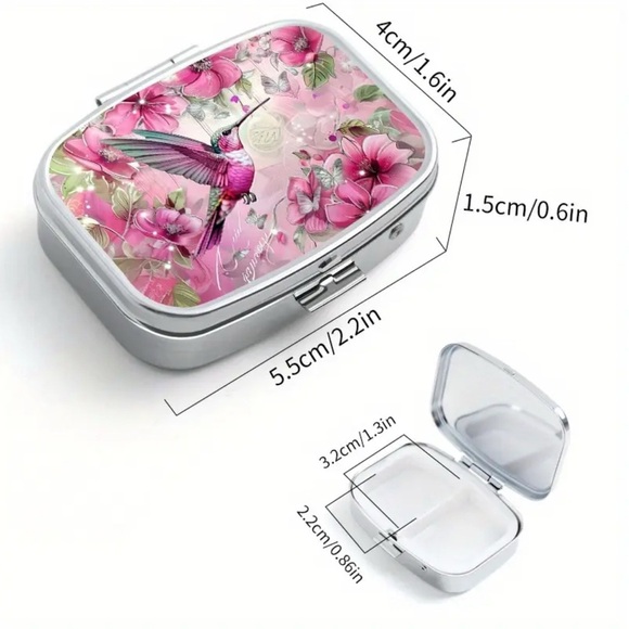 🐰 Pink Hummingbird Multi-Use Pill Box Mirror Container - Picture 2 of 7